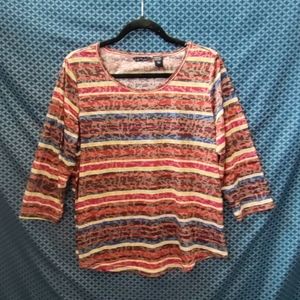 Life in Style - Ladies Multicolored, sheer/striped animal print top. Size- XL